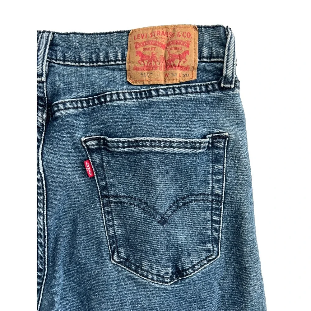 Levis Jeans 34x30 511 Slim Fit Mens Medium Wash Blue Distressed Classic Denim